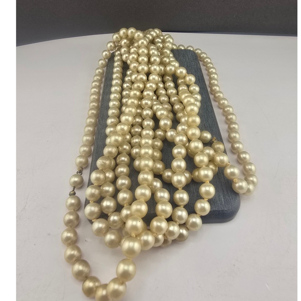 Vintage Estate Faux Pearl Necklace Cream Long Flapper 60 Inch
